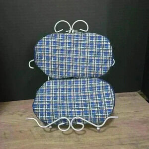 Handmade Microwave Mitts - Regular Size - Blue Plaid Front  Solid Back - Pair